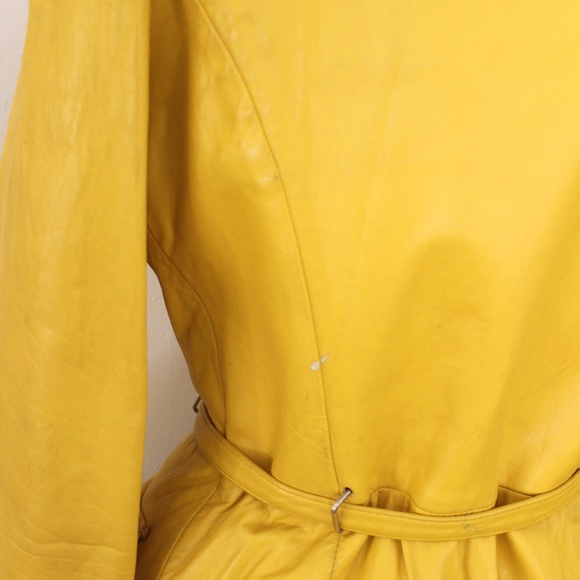 1960s vintage  manteau cuir jaune clouté yellow leather studded  jacket coat - Picture 12 of 16